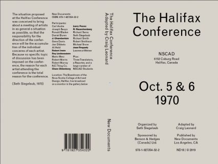 Image that reads The Halifax Conference NSCAD Oct. 5 & 6 1970, poster for Craig Leonard's Book Launch and Performance
