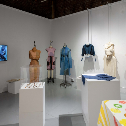 The Anna Leonowens Gallery with a collection of fashion pieces, textiles and video work being exhibited.