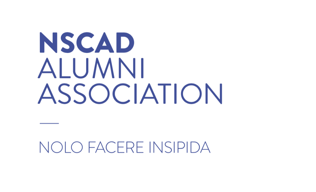 Blue text on a white background that reads NSCAD Alumni Association - Nolo Facere Insipida
