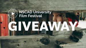 Young girl looking at the camera on a farm in the winter, words "NSCAD University Film Festival Giveway" written on the graphic.