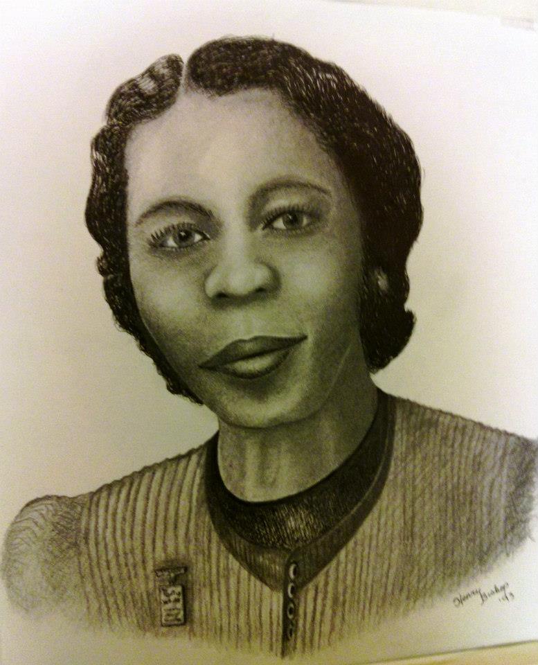 A black and white drawing of Portia White