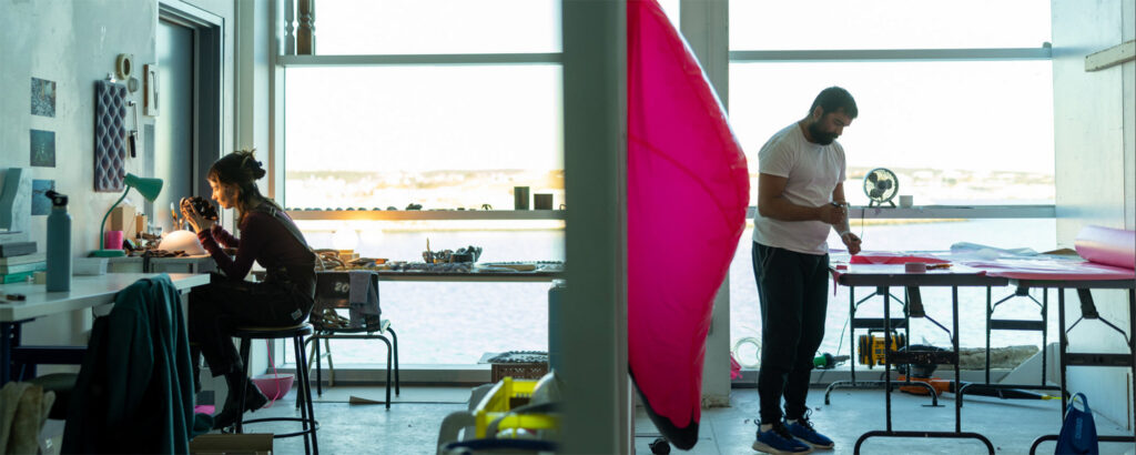 MFA students in their studio