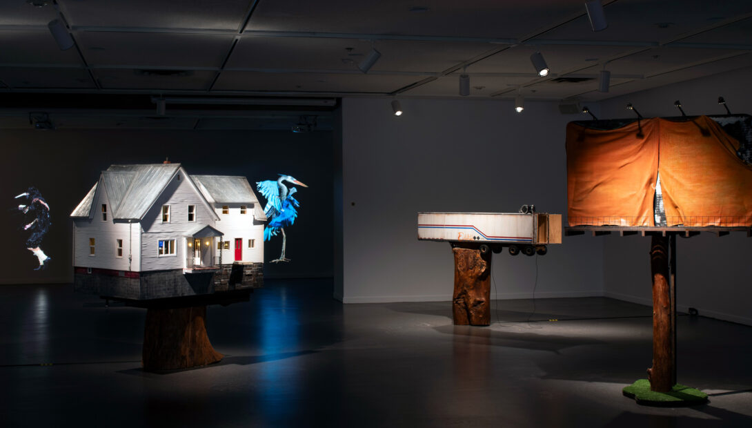 Strange Birds, multi-media project consisting of sculpture, costumes, video, music, and virtual reality, Dalhousie Art Gallery, 2024.