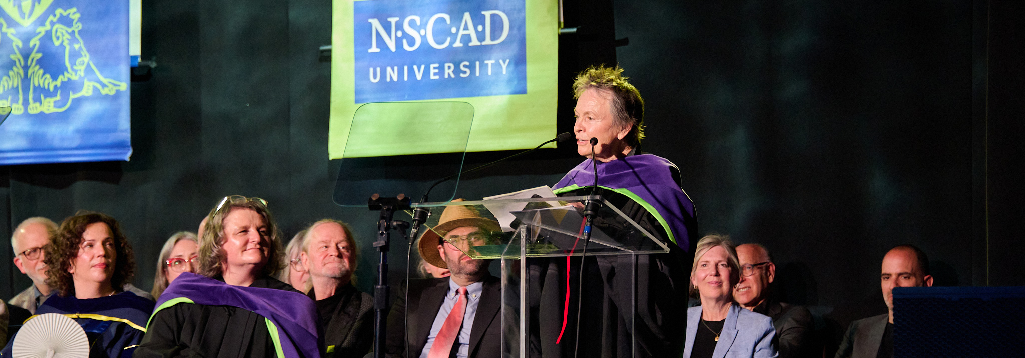 hon doc recipient laurie anderson speaking at the 2024 graduation ceremony